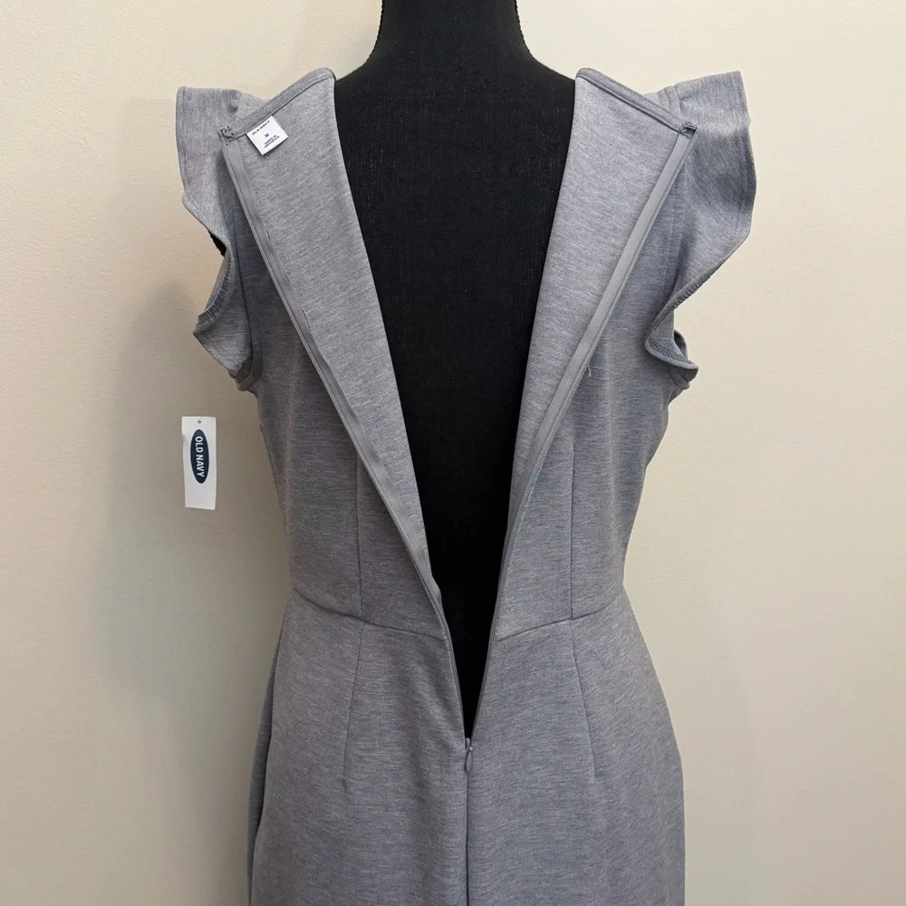 NWT Old Navy Gray Midi Dress Womens M Ruffle Sleeves Sheath Minimalist Stretch - Picture 7 of 11